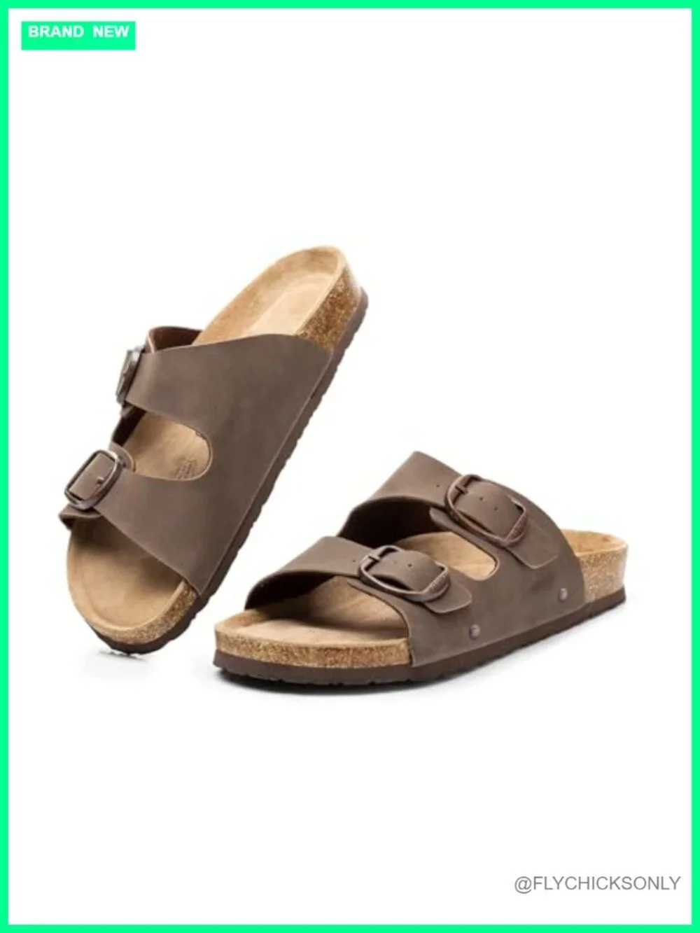 Womens Flat Sandals Cork Footbed Arch Support Slides Adjustable Slip On Slippers